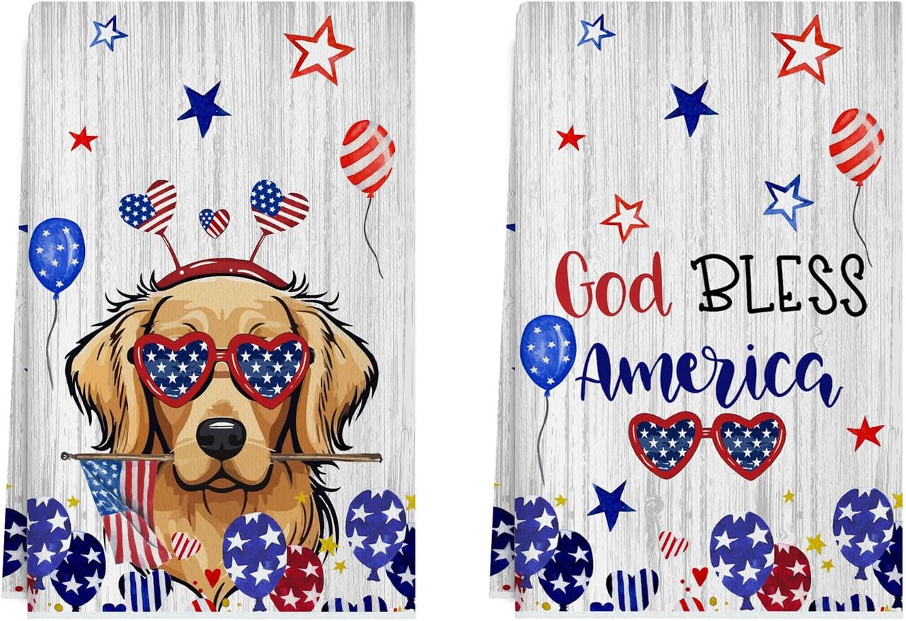 America Stars Patriotic 4th of July Memorial Day Independence Day Kitchen Towels Dish Towels 18x26 Inch Set of 2 Home Decorations Hand Towels Drying Dishcloth